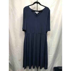 Girl With Curves Navy Blue V Neck Elastic Waist Midi Dress Plus Size XL